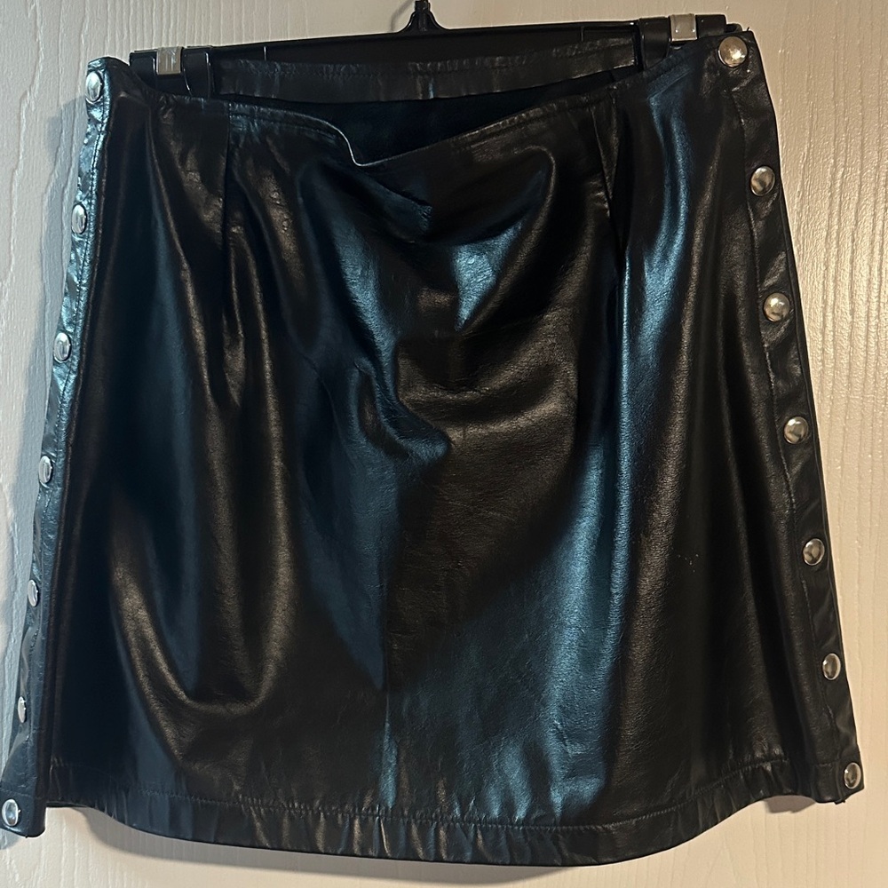 Black Leather Skirt with side snaps